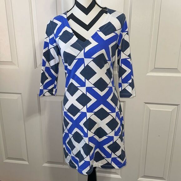 MAHI GOLD Blue & White Patterned Dress - Picture 1 of 4